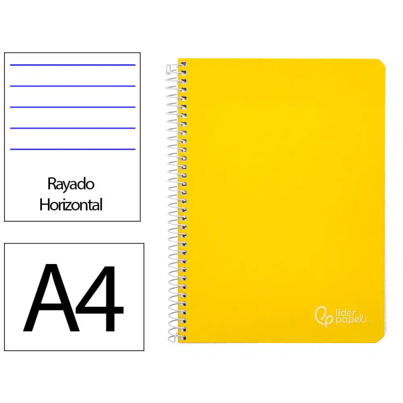 Cuaderno espiral liderpapel a4 witty tapa dura 80h 90gr rayado horizontal con margen color amarillo