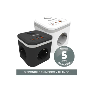 Regleta fellowes cubo multienchufes 3 tomas corriente + 2xusb c + a usb a color negro