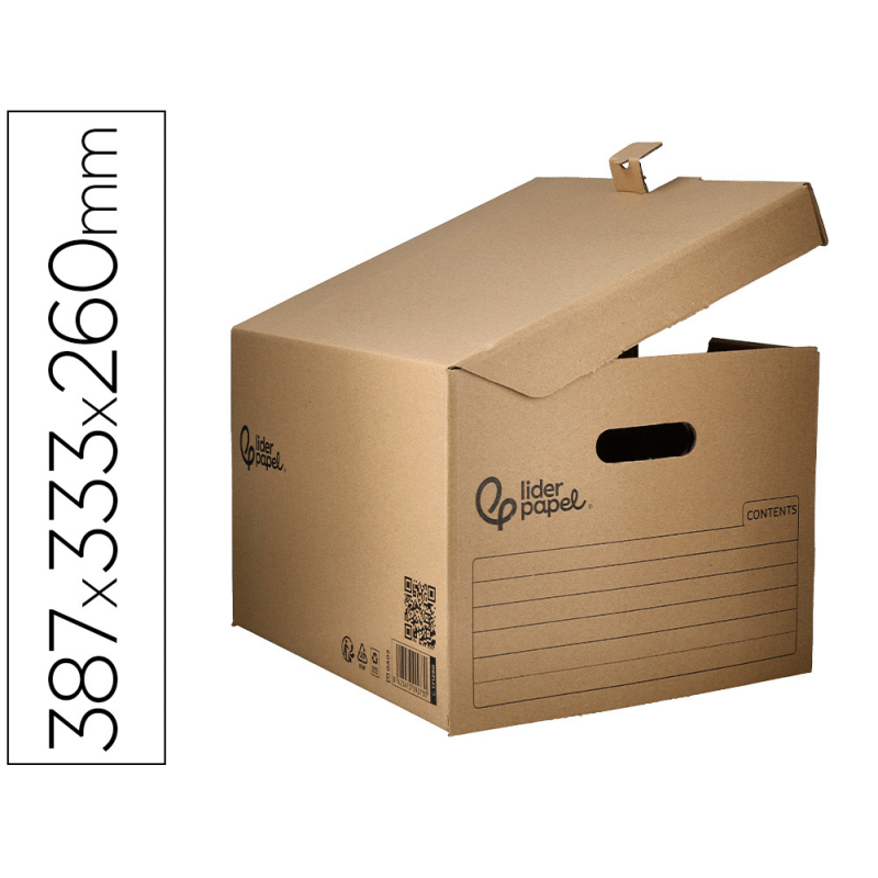 Cajon contenedor liderpapel carton manual para 3 cajas archivo definitivo folio / 3 archivadores a-z 387x333x260mm