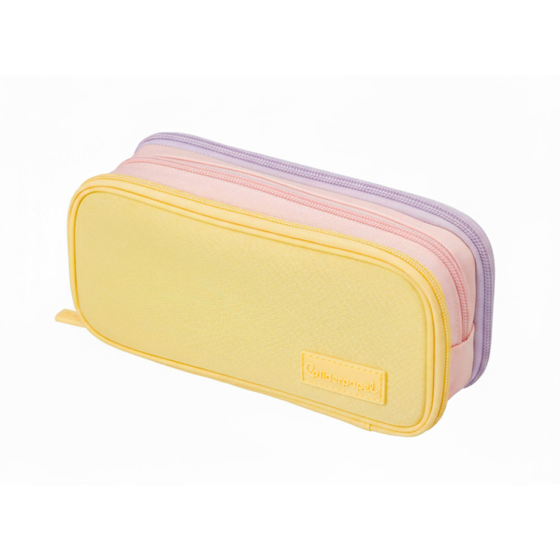 Estuche portatodo liderpapel funky 3 cremalleras con aperturas laterales amarillo rosa lila 220x100x65 mm