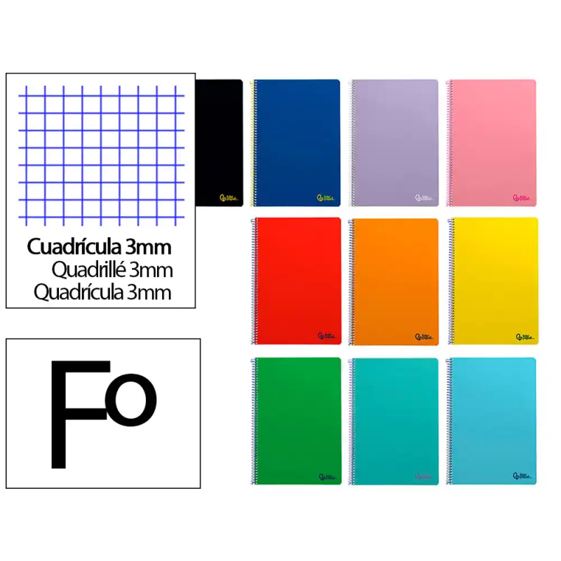 Cuaderno espiral liderpapel a4 smart tapa blanda 80h 75gr cuadro 3 mm con margen colores surtidos