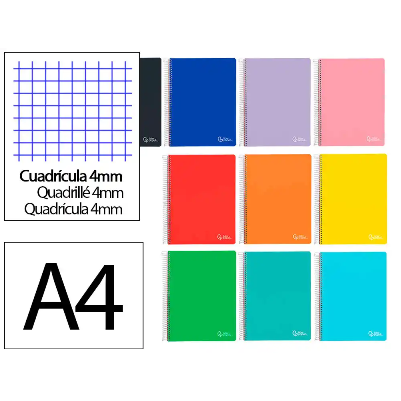 Cuaderno espiral liderpapel a4 witty tapa dura 120h 90gr cuadro 4mm con margen colores surtidos