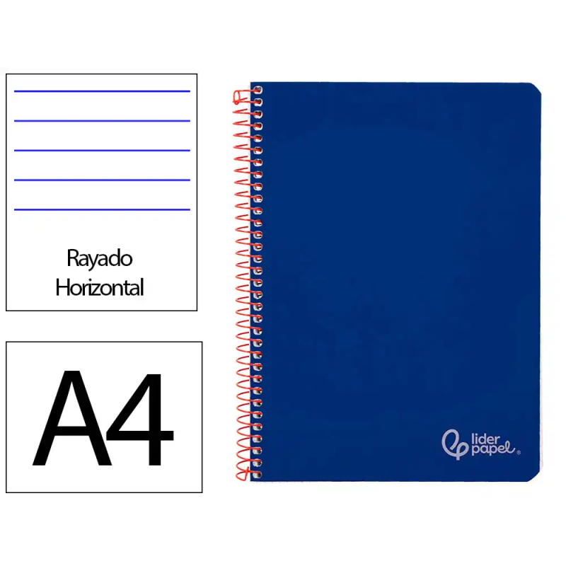 Cuaderno espiral liderpapel a4 witty tapa dura 80h 90gr rayado horizontal con margen color azul oscuro