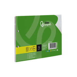 Recambio liderpapel din a5 apaisado 100 hojas 75 gr cuadro 4 mm 2 taladros con margen
