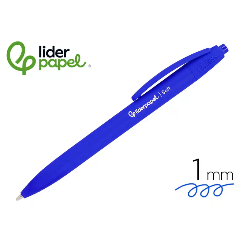 Boligrafo liderpapel punta 1 mm retractil con clip acabado soft touch tinta azul cuerpo azul