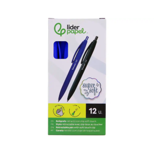 Boligrafo liderpapel punta 1 mm retractil con clip acabado soft touch tinta azul cuerpo azul
