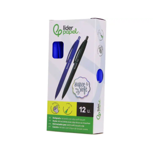 Boligrafo liderpapel punta 1 mm retractil con clip acabado soft touch tinta azul cuerpo azul