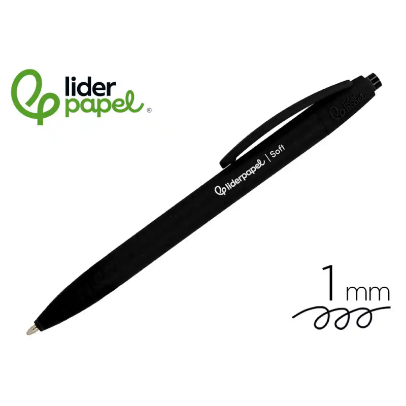 Boligrafo liderpapel punta 1 mm retractil con clip acabado soft touch tinta negra cuerponegro