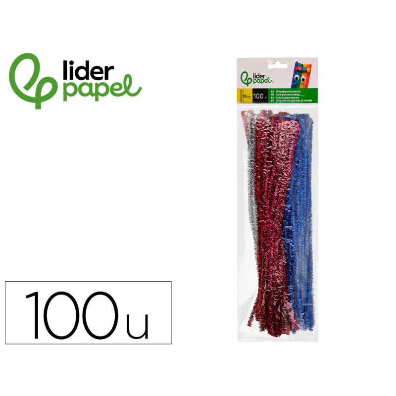 Limpiapipas de chenilla liderpapel 30 cm colores brillantes surtidos bolsa de 100 unidades