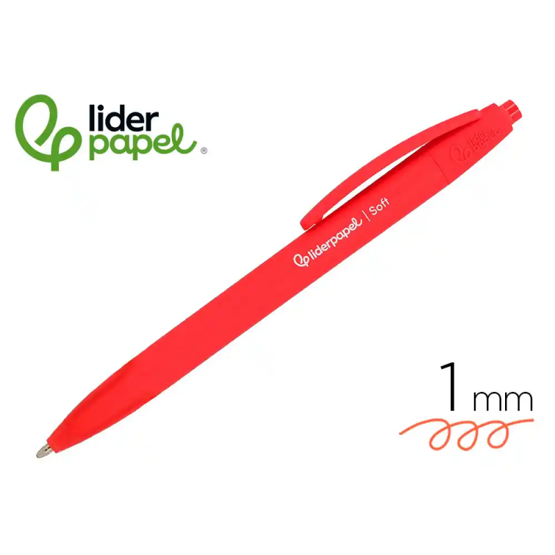 Boligrafo liderpapel punta 1 mm retractil con clip acabado soft touch tinta roja cuerpo rojo