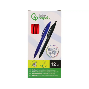 Boligrafo liderpapel punta 1 mm retractil con clip acabado soft touch tinta roja cuerpo rojo