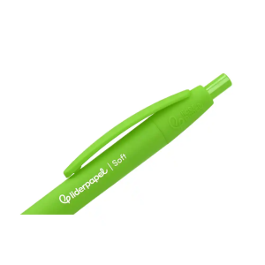 Boligrafo liderpapel punta 1 mm retractil con clip acabado soft touch tinta azul cuerpo verde