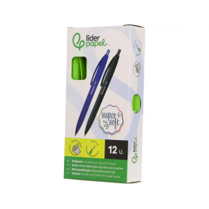 Boligrafo liderpapel punta 1 mm retractil con clip acabado soft touch tinta azul cuerpo verde