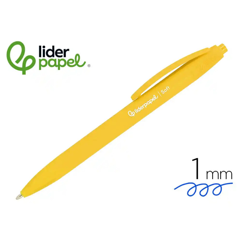 Boligrafo liderpapel punta 1 mm retractil con clip acabado soft touch tinta azul cuerpo amarillo