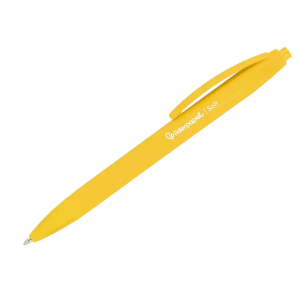 Boligrafo liderpapel punta 1 mm retractil con clip acabado soft touch tinta azul cuerpo amarillo