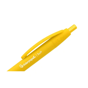 Boligrafo liderpapel punta 1 mm retractil con clip acabado soft touch tinta azul cuerpo amarillo