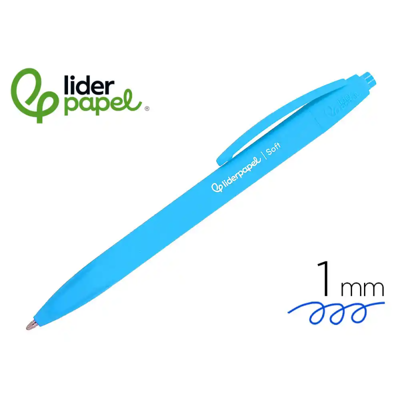 Boligrafo liderpapel punta 1 mm retractil con clip acabado soft touch tinta azul cuerpo azul cielo