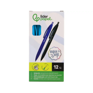 Boligrafo liderpapel punta 1 mm retractil con clip acabado soft touch tinta azul cuerpo azul cielo