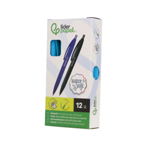 Boligrafo liderpapel punta 1 mm retractil con clip acabado soft touch tinta azul cuerpo azul cielo