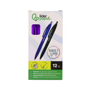 Boligrafo liderpapel punta 1 mm retractil con clip acabado soft touch tinta azul cuerpo morado