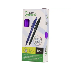 Boligrafo liderpapel punta 1 mm retractil con clip acabado soft touch tinta azul cuerpo morado