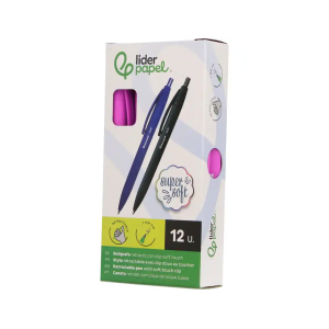 Boligrafo liderpapel punta 1 mm retractil con clip acabado soft touch tinta azul cuerpo rosa