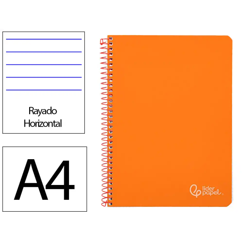Cuaderno espiral liderpapel a4 witty tapa dura 80h 90gr rayado horizontal con margen color naranja