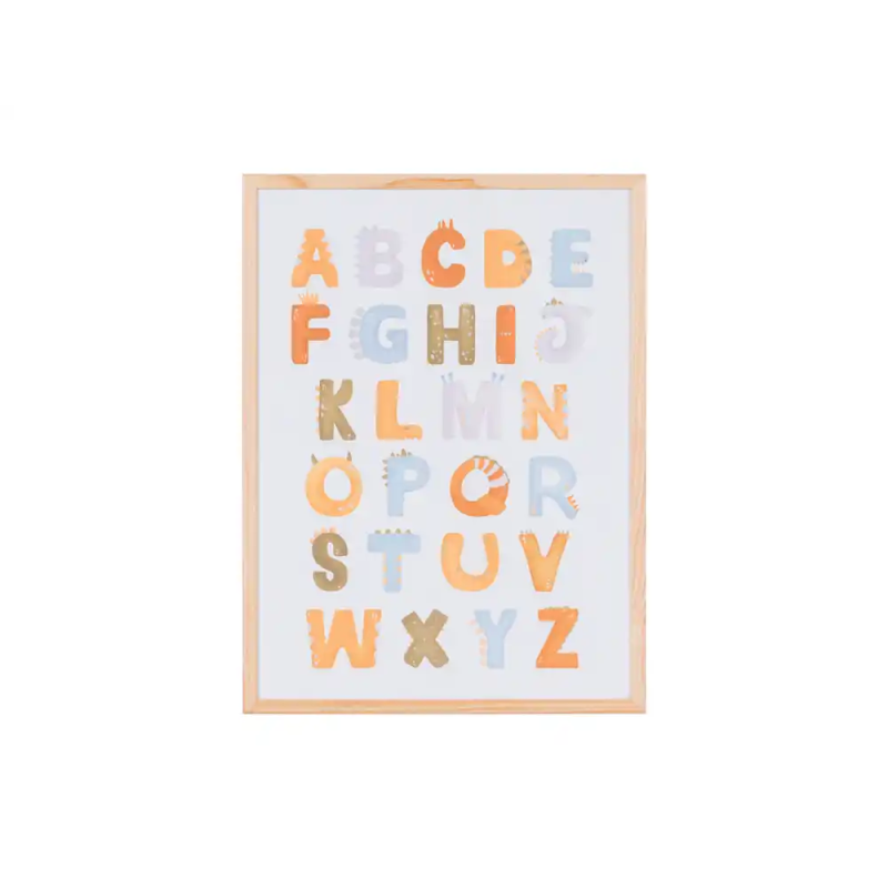 Pizarra blanca bi-office magnetica acero lacado blanco marco de madera con alfabeto para niños 600x450 mm