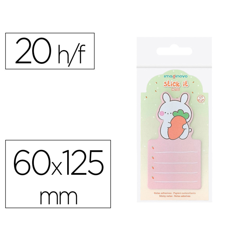 Bloc notas adhesivas imaginovo bunny con soporte 20 hojas naranja 60x125 mm