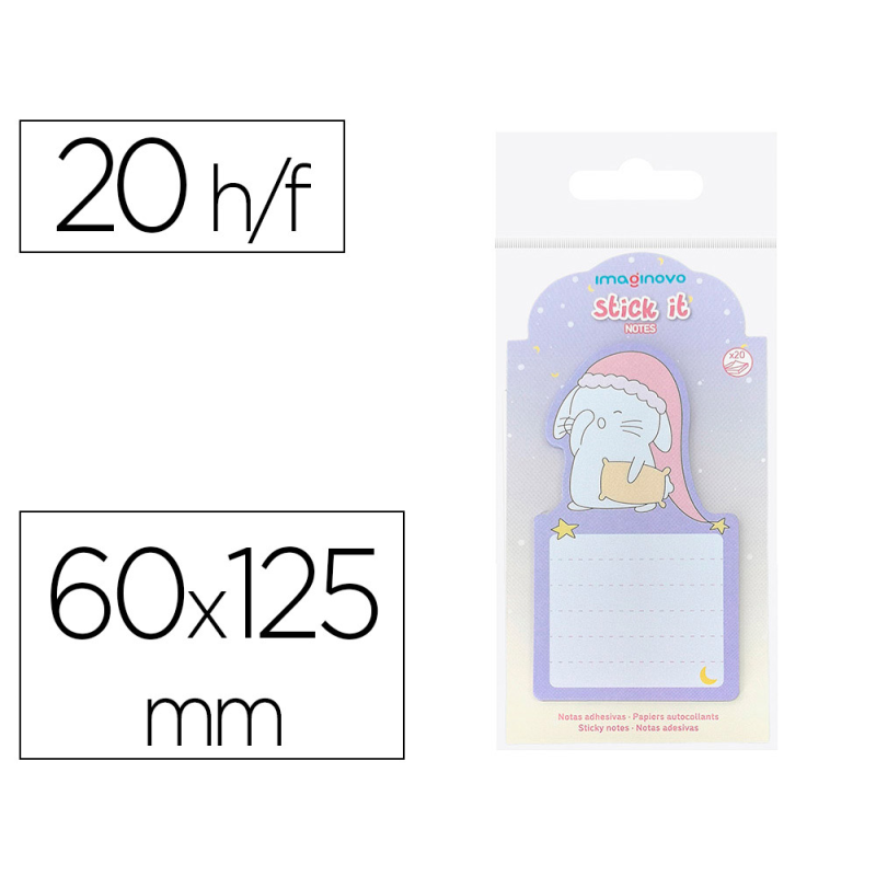 Bloc notas adhesivas imaginovo bunny con soporte 20 hojas morado 60x125 mm