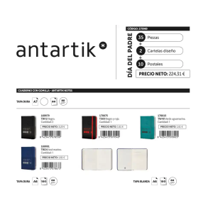 Lote antartik dia del padre 2026 34 piezas + 2 cartelas diseño + 10 postales + display antartik