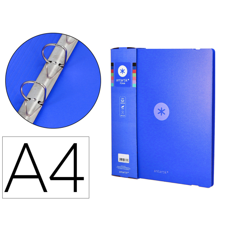 Carpeta 4 anillas de 35 mm mixtas antartik a4 foam color azul