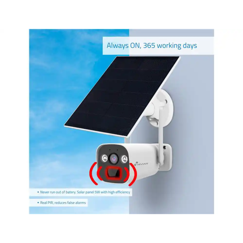Camara de vigilancia nivian bullet exterior solar 4g 3mpx color blanco