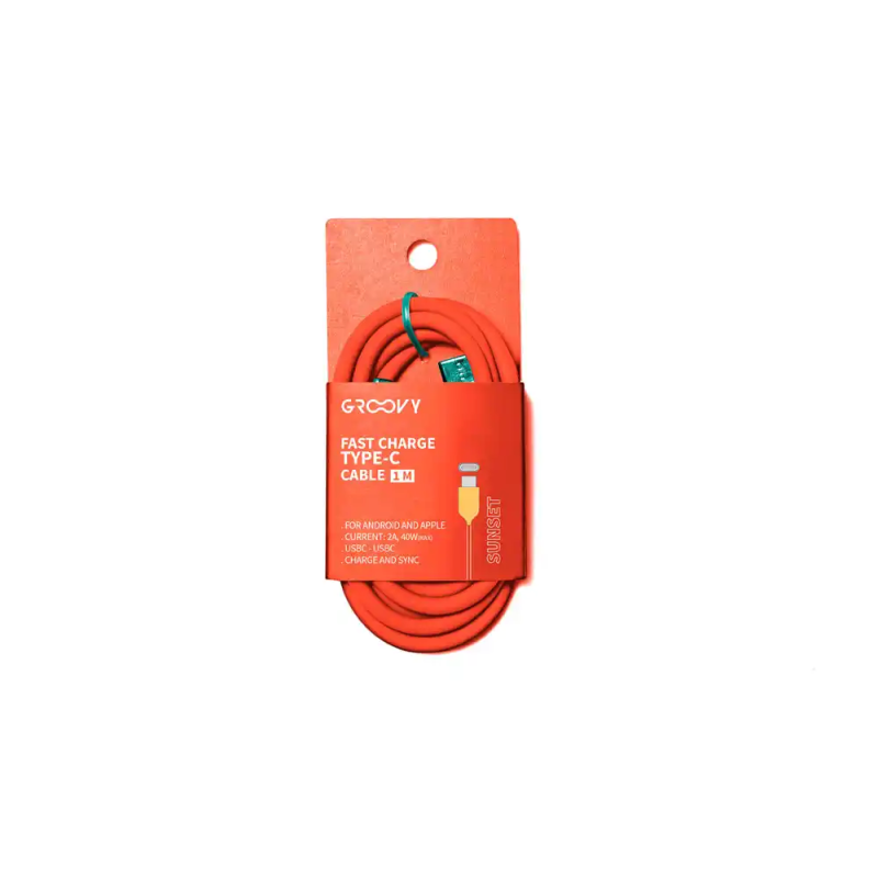 Cable groovy usb 2.0 tipo c a tipo c longitud 1 mt silicona color naranja