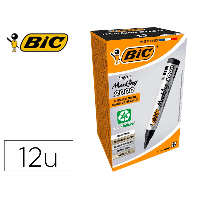 Rotulador bic marcador eco permanente marking 2000 negro trazo 1,7 mm caja de 12 unidades