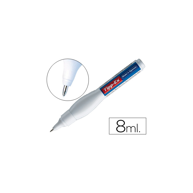 Corrector tipp-ex lapiz shake'n squeeze con punta metalica 8 ml