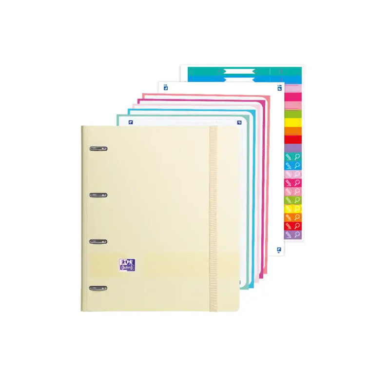 Carpeta con recambio oxford ebinder l&g pastel din a4+ 4 anillas 35 mm recambio 80 h cuadro 5 mm + juego 5