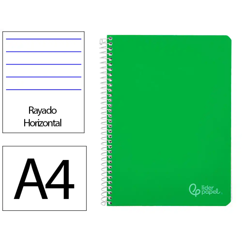 Cuaderno espiral liderpapel a4 witty tapa dura 80h 90gr rayado horizontal con margen color verde