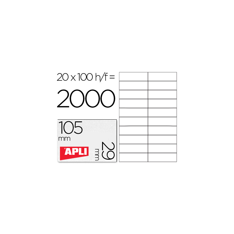 Etiqueta adhesiva apli 1299 tamaño 105x29 mm para fotocopiadora laser ink-jet caja con 100 hojas din a4