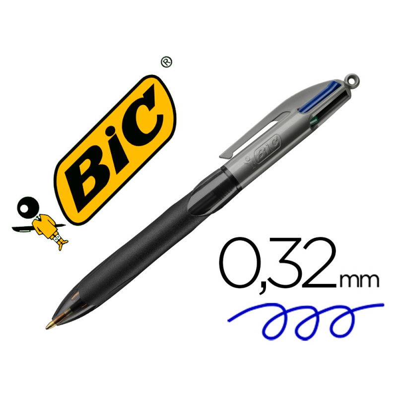 Boligrafo bic cuatro colores con grip colore negro punta 1,3 mm