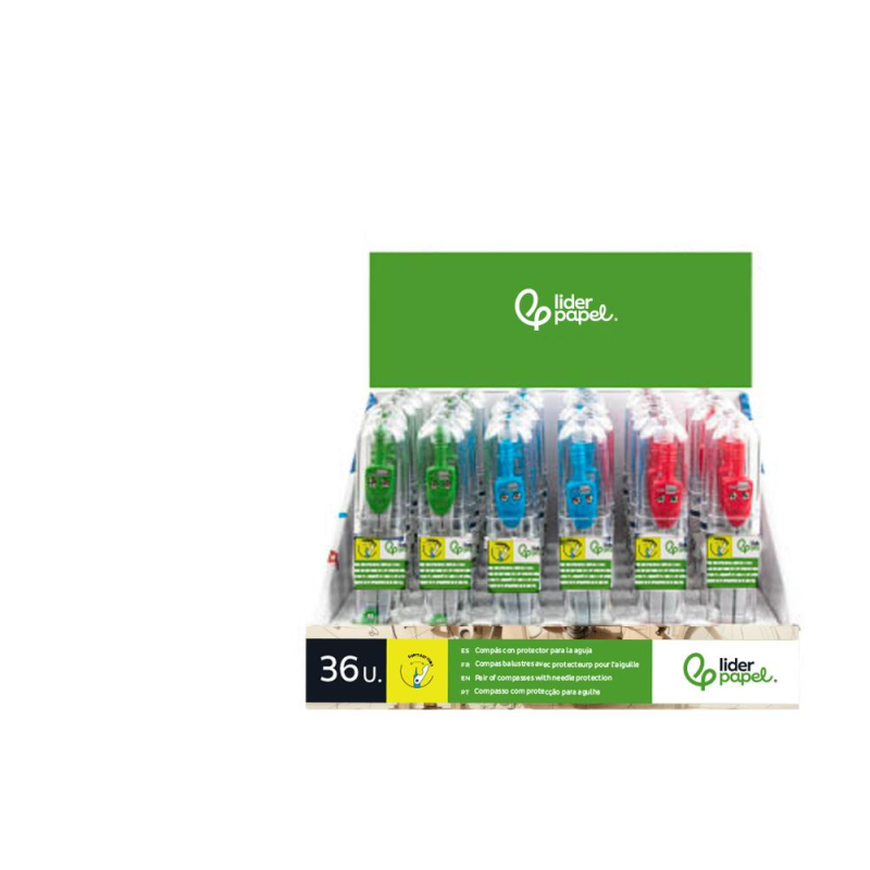 Compas liderpapel con protector de punta colores surtidos