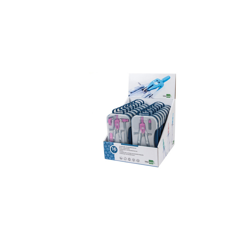 Compas liderpapel con adapatador alargadera y mango extra soft expositor de 16 estuches 2 modelos