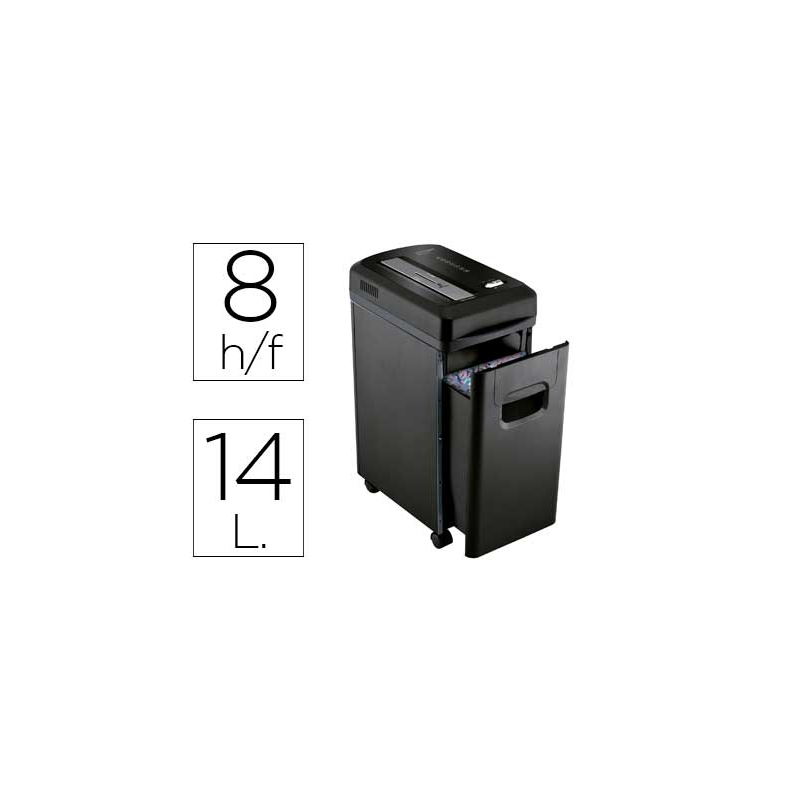 Destructora de documentos q-connect kf15547 capacidad de corte 8 h destruye grapas clips y tarjetas papelera 15l