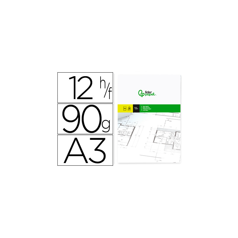 Papel vegetal liderpapel a3 90gr 297x420mm sobre de 12 hojas