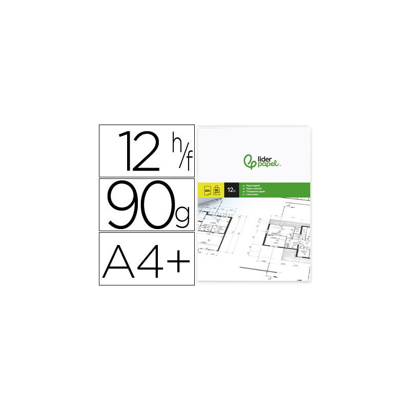 Papel vegetal liderpapel a4+ 90 gr 240x320mm sobre de 12 hojas