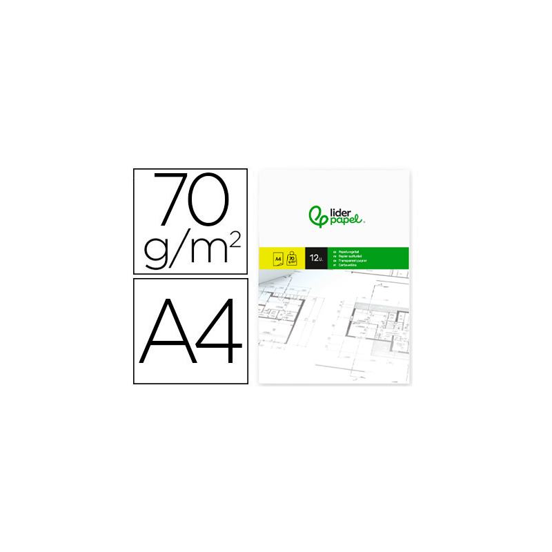 Papel vegetal liderpapel a4 70gr 210x297mm sobre de 12 hojas