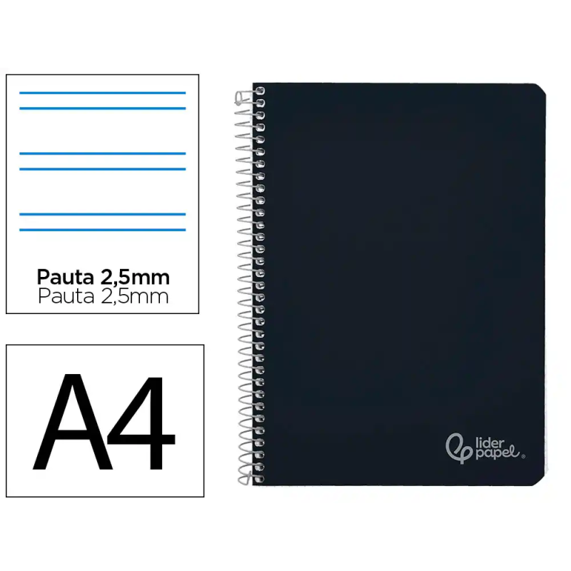 Cuaderno espiral liderpapel a4 witty tapa dura 80h 90gr pauta 2,5mm con margen color negro