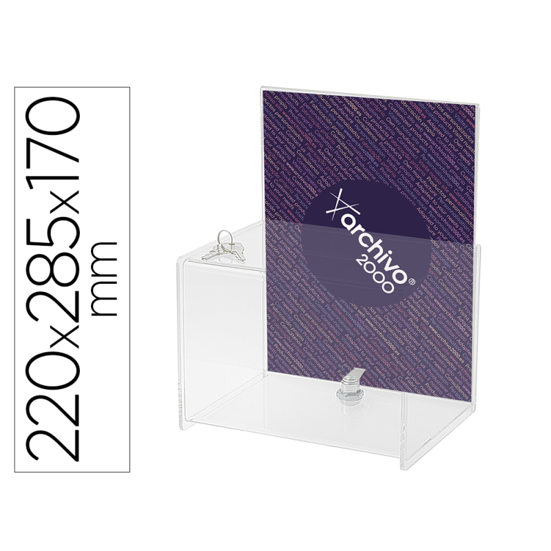 Buzon de sugerencias archivo 2000 con cerradura y 2 llaves poliestireno transparente 170x220x285 mm