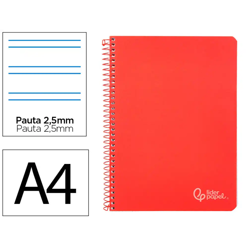 Cuaderno espiral liderpapel a4 witty tapa dura 80h 90gr pauta 2,5mm con margen color rojo