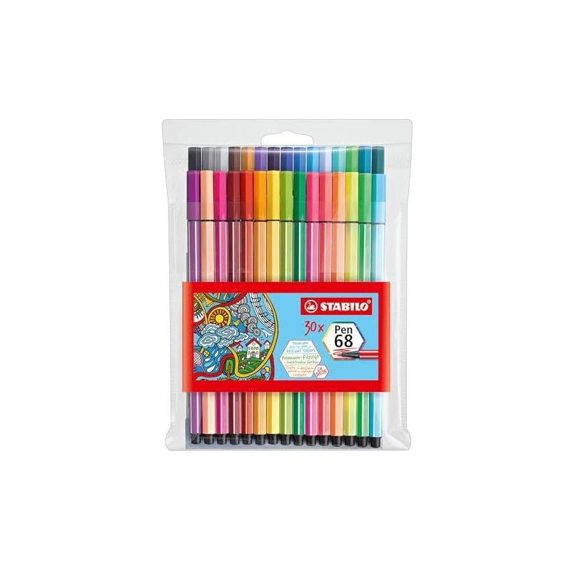 Rotulador stabilo acuarelable pen 68 estuche de 24 colores estandar + 6 colores neon